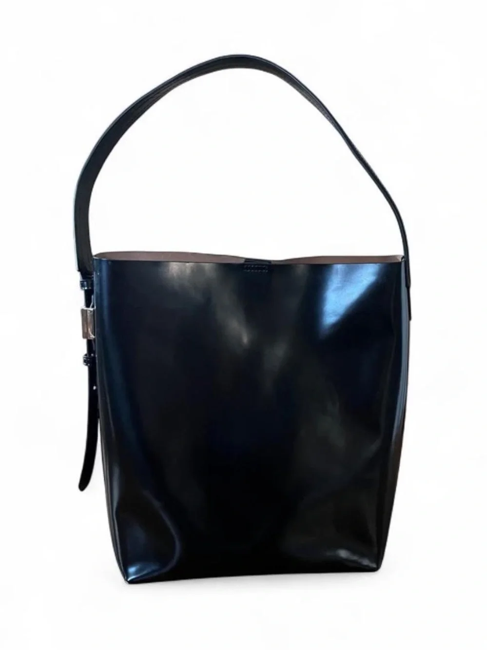 JCrew Edie Bucket Bag in Italian Leather Black Gold $268 MSRP Style CB969